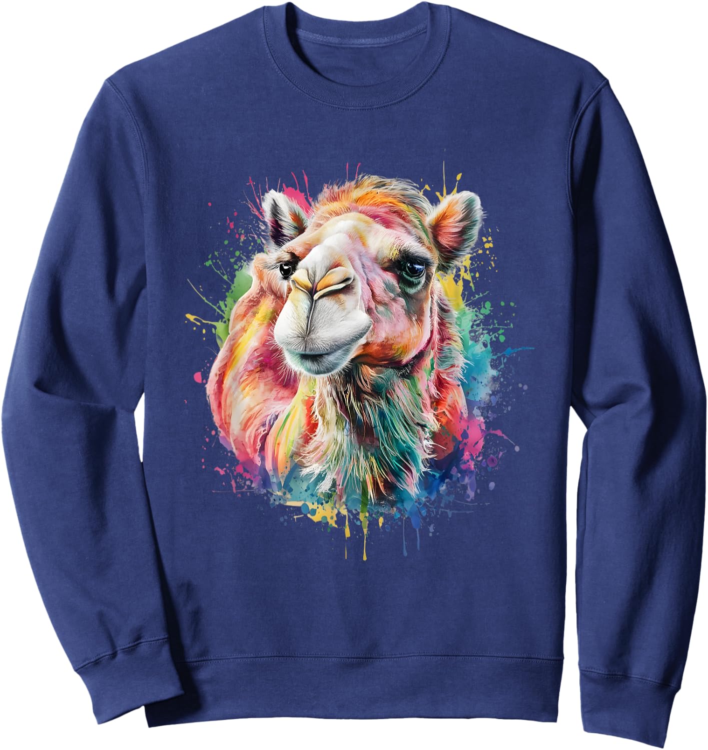 Camel Men Woman Colorful Watercolor Camel Sweatshirt - Sweatshirt | Navy