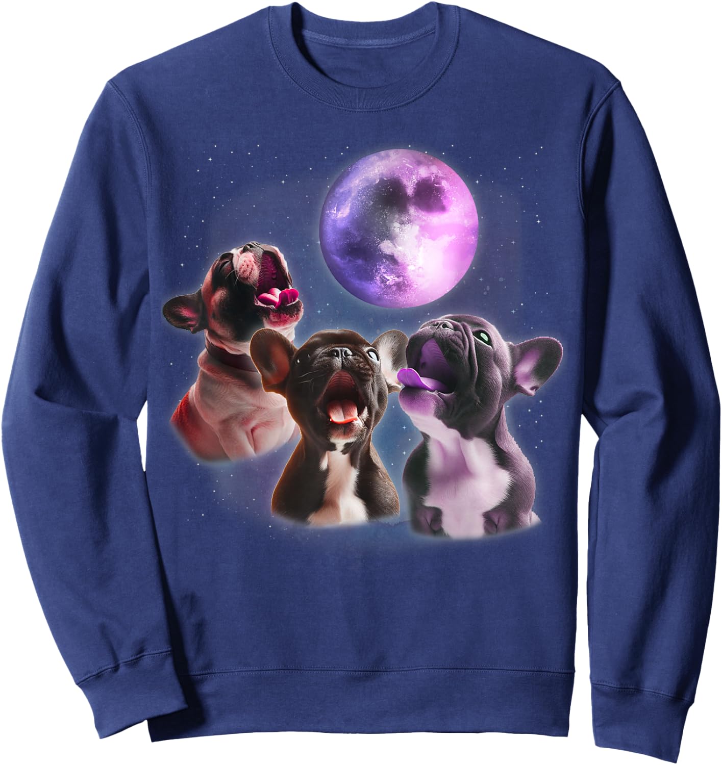 3 French Bulldog Howling At The Moon Funny Frenchie Dog Pet Women Kids Sweatshirt - Sweatshirt | Navy