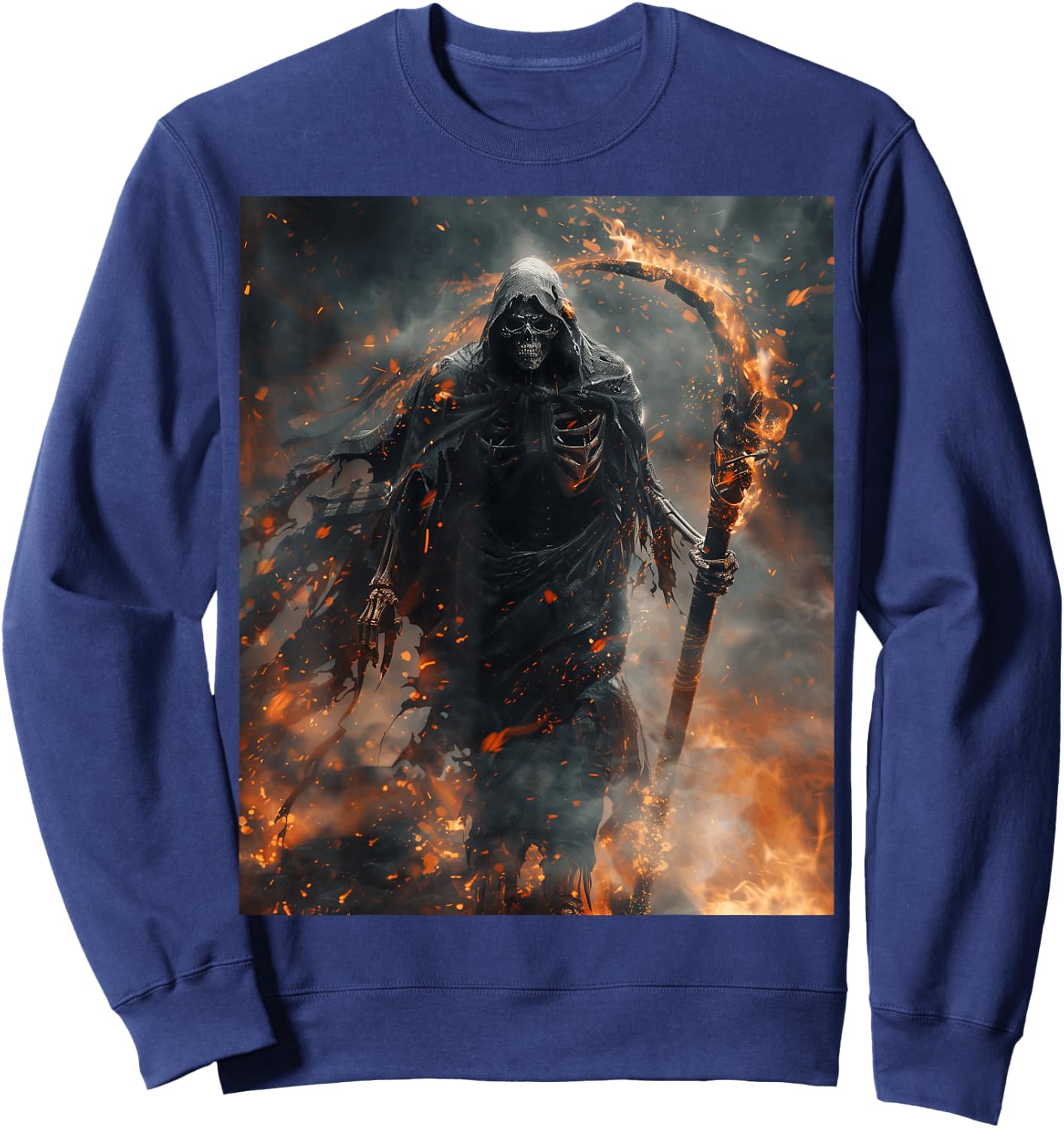 Mythical Grim Reaper with Burning Sickle Sweatshirt - Sweatshirt | Navy