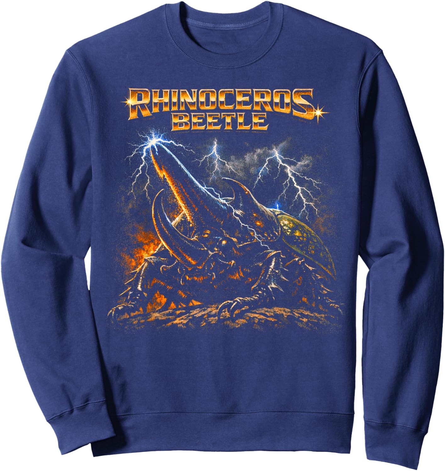 80s Heavy-Metal Rhinocerus Beetle Bug Lover Retro Style Sweatshirt - Sweatshirt | Navy
