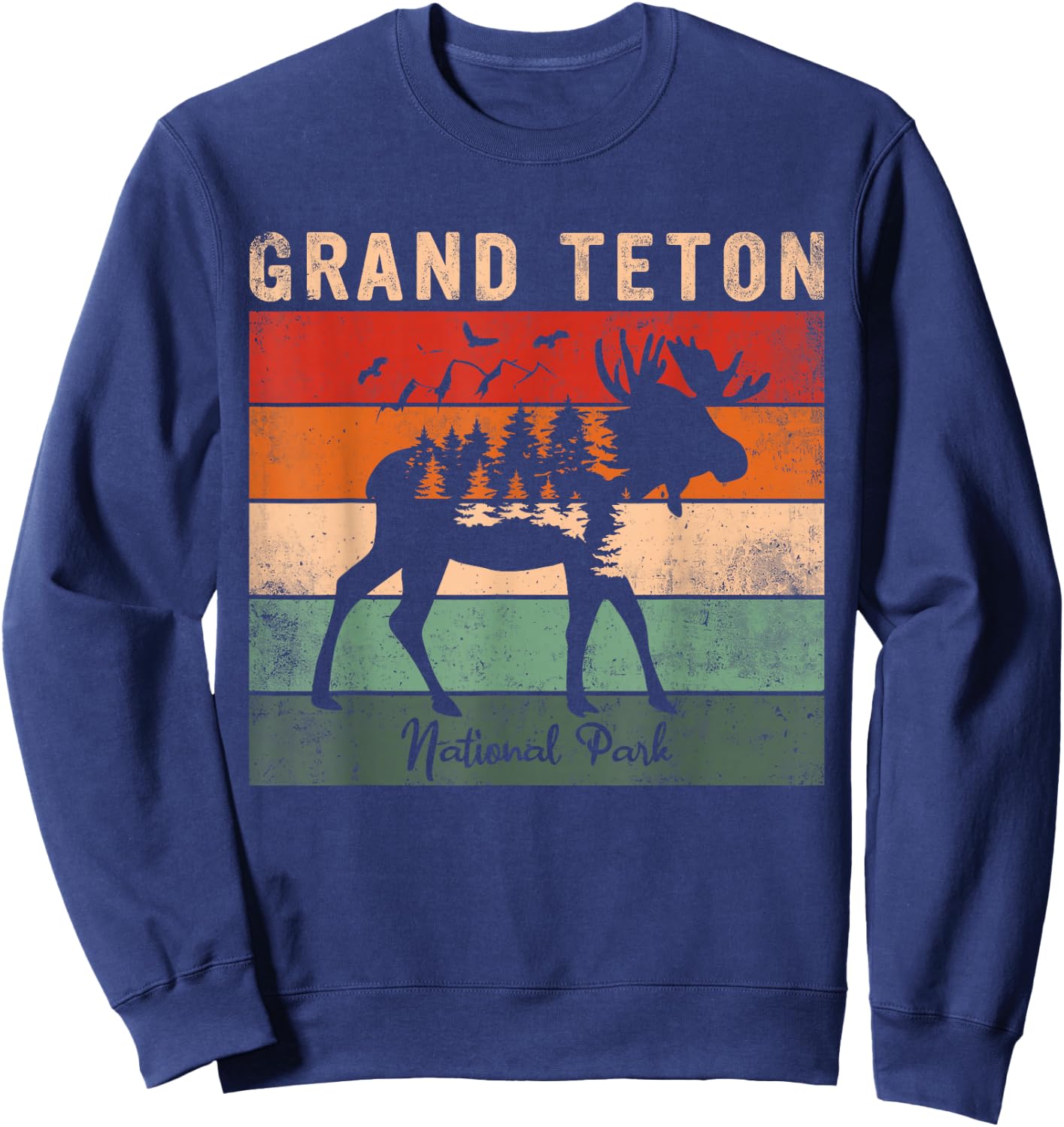 Vintage Grand Teton National Park for kids Hiking Camping Sweatshirt - Sweatshirt | Navy