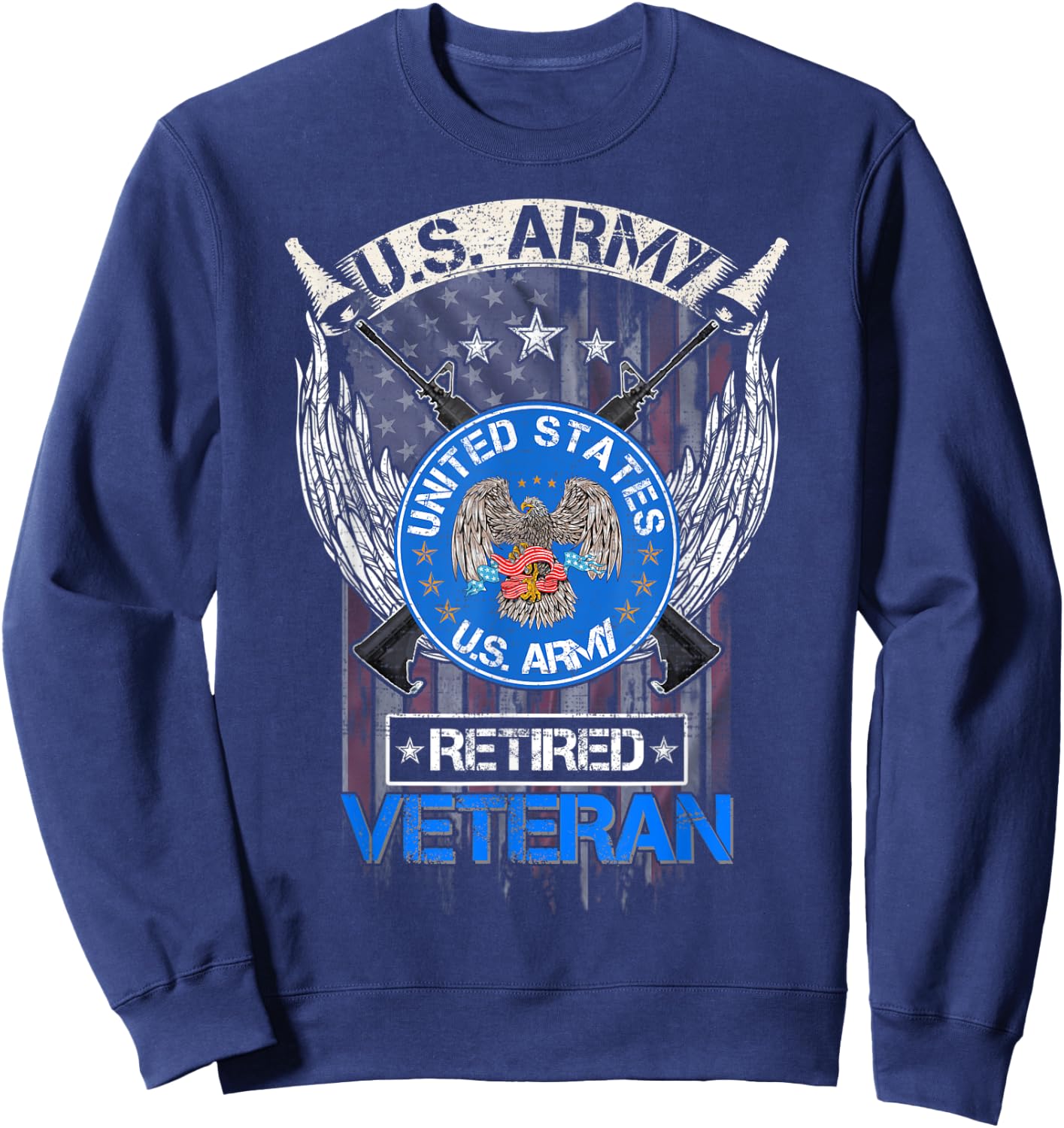 Vintage USA American Flag US Army Proud Retired Veteran Women Men Sweatshirt - Sweatshirt | Navy