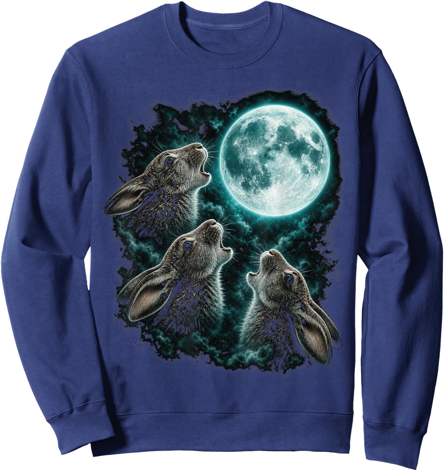Three Howling Rabbits Under Full Moon Fantasy Sweatshirt - Sweatshirt | Navy