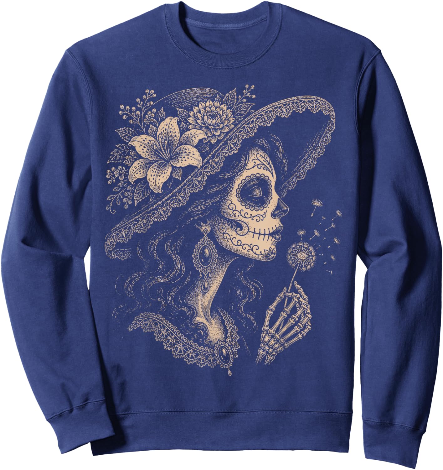 La Catrina Blowing Wishes Dandelion Sweatshirt - Sweatshirt | Navy