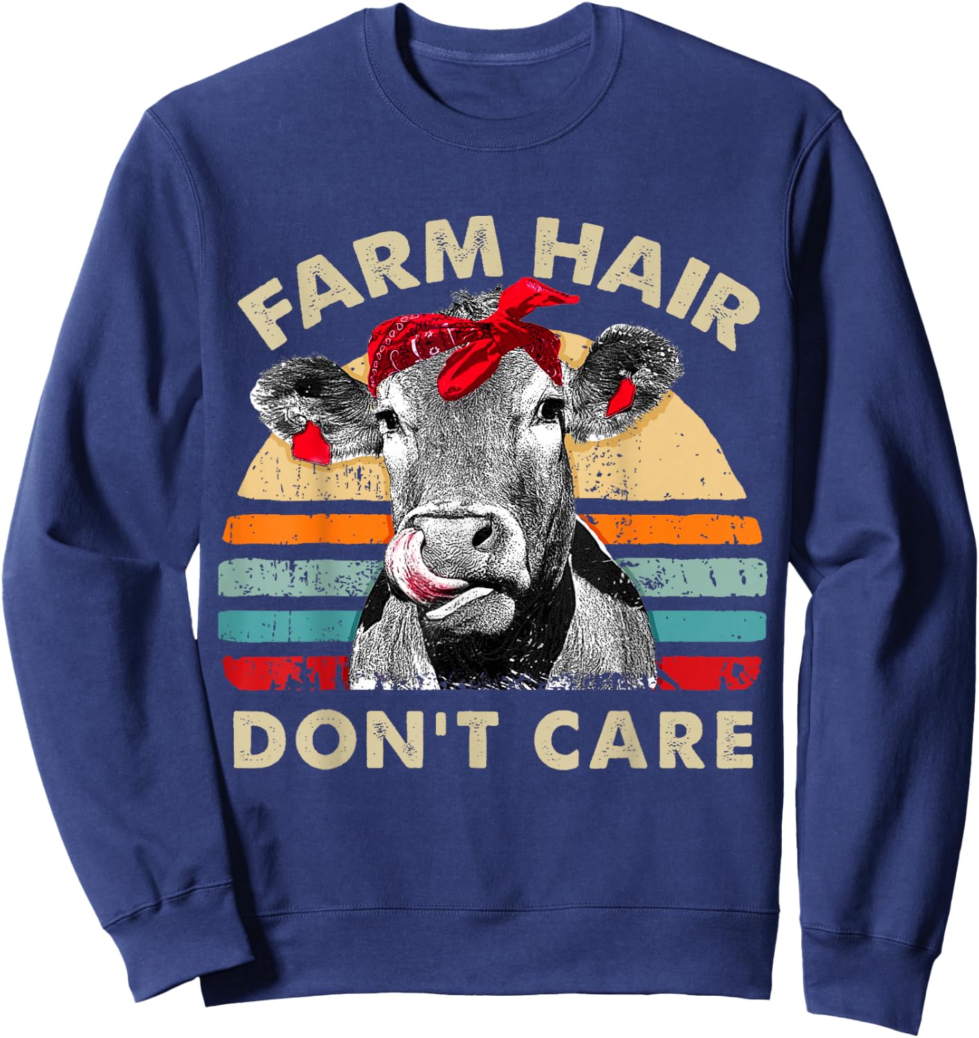 Farm Hair Don't Care Pun Cows Lover Vintage Farm Sweatshirt - Sweatshirt | Navy