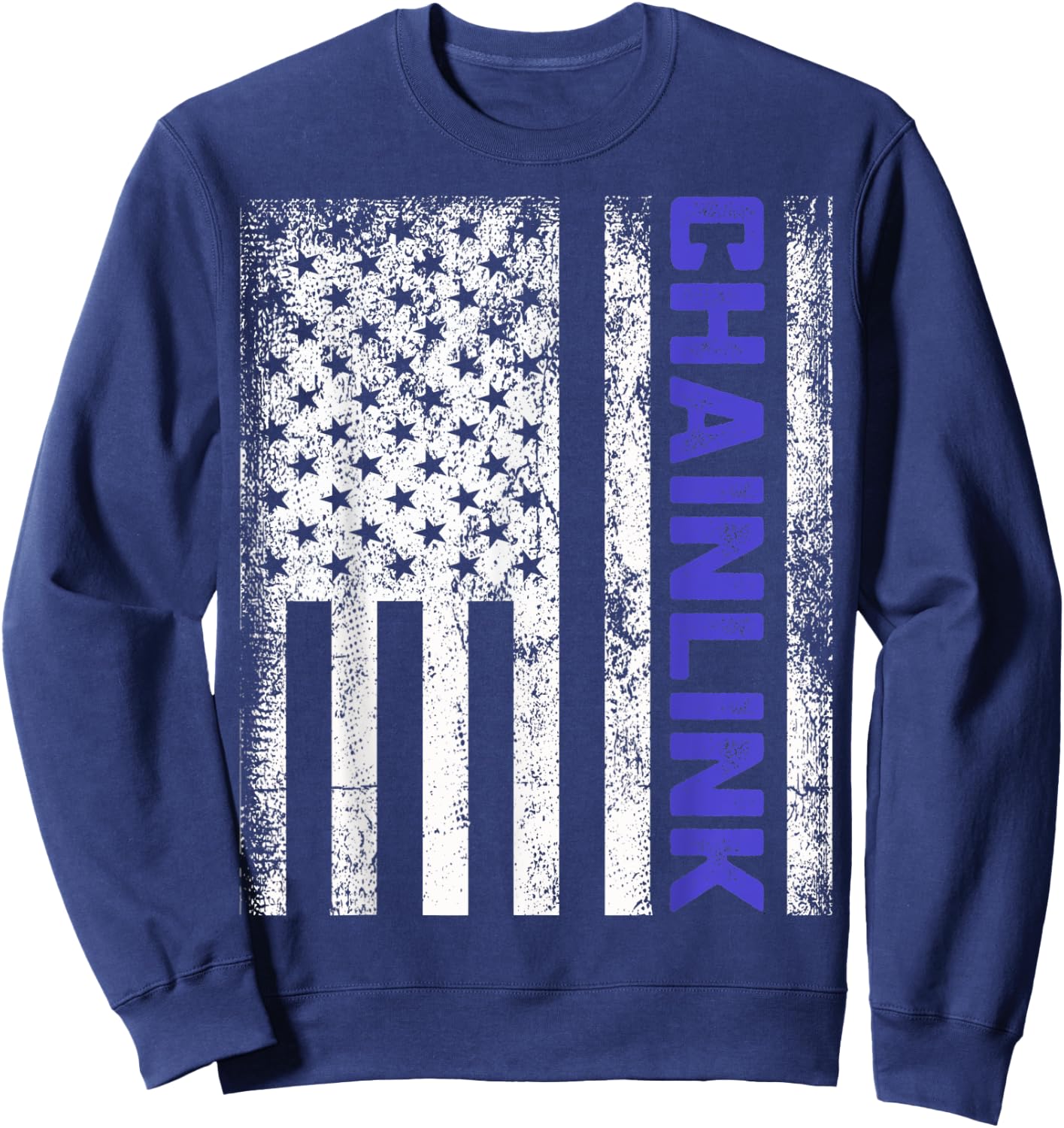Distressed Chainlink LINK US Flag Chainlink Crytocurrency Sweatshirt - Sweatshirt | Navy
