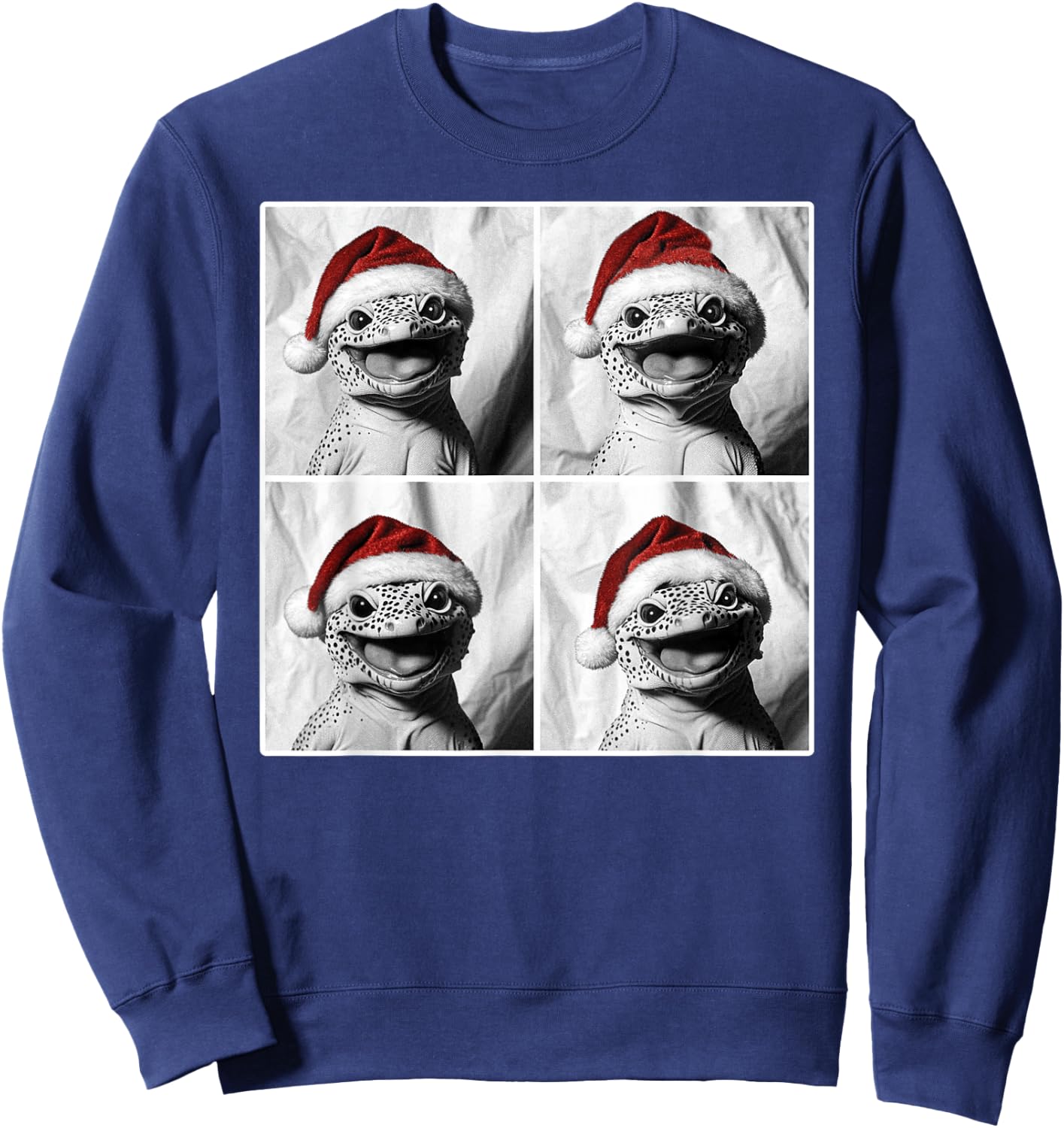 Funny Leopard Gecko in Santa Hat Christmas Photobooth Selfie Sweatshirt - Sweatshirt | Navy
