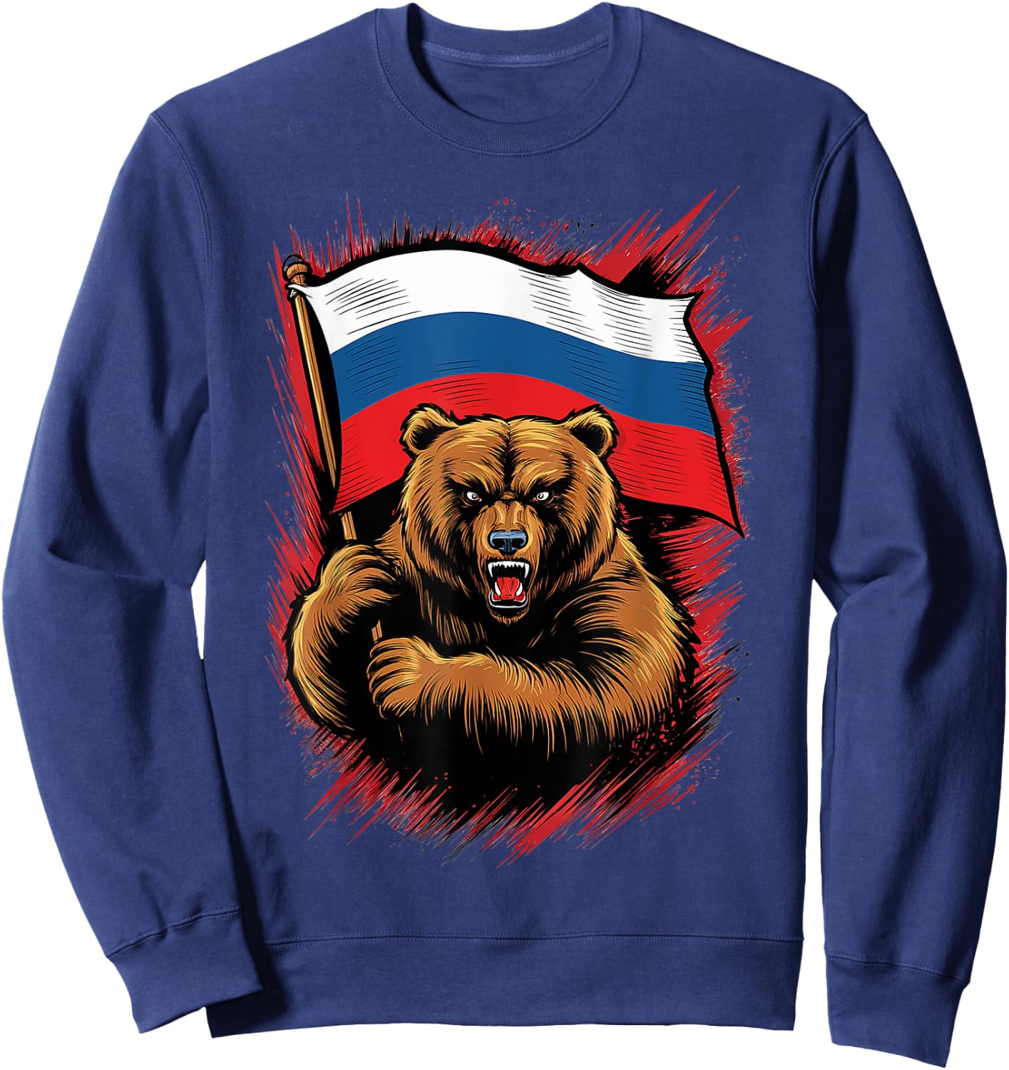 Russia Russia USSR | Russian Bear with Flag , Black, S Sweatshirt - Sweatshirt | Navy