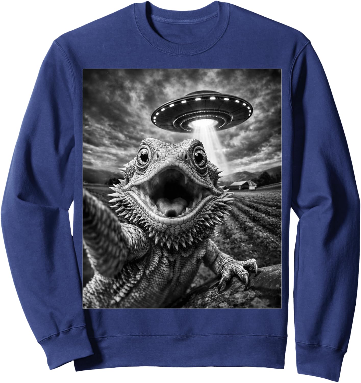 Funny Bearded Dragon Selfie with Alien UFO Sweatshirt - Sweatshirt | Navy