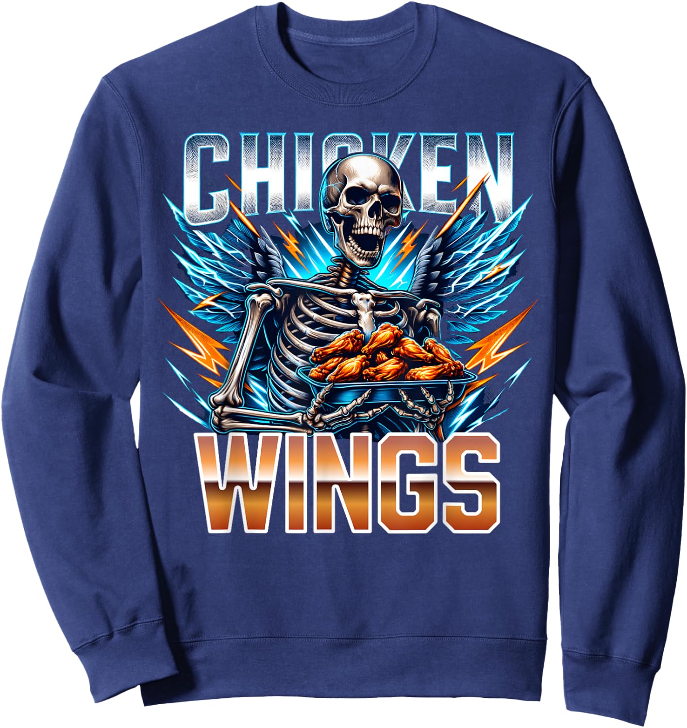 Wing Lover Bootleg Rap CDs Aesthetic Funny Chicken Skeleton Sweatshirt - Sweatshirt | Navy