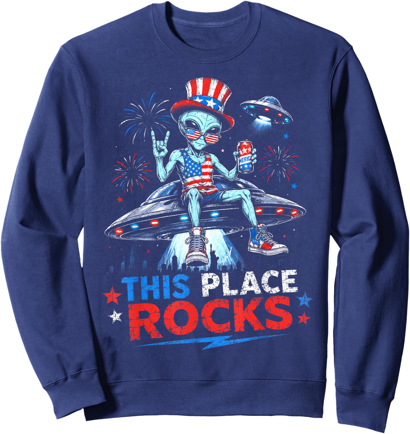 This Place Rocks Alien UFO Area 51 Men Women Kids 4th July Sweatshirt - Sweatshirt | Navy