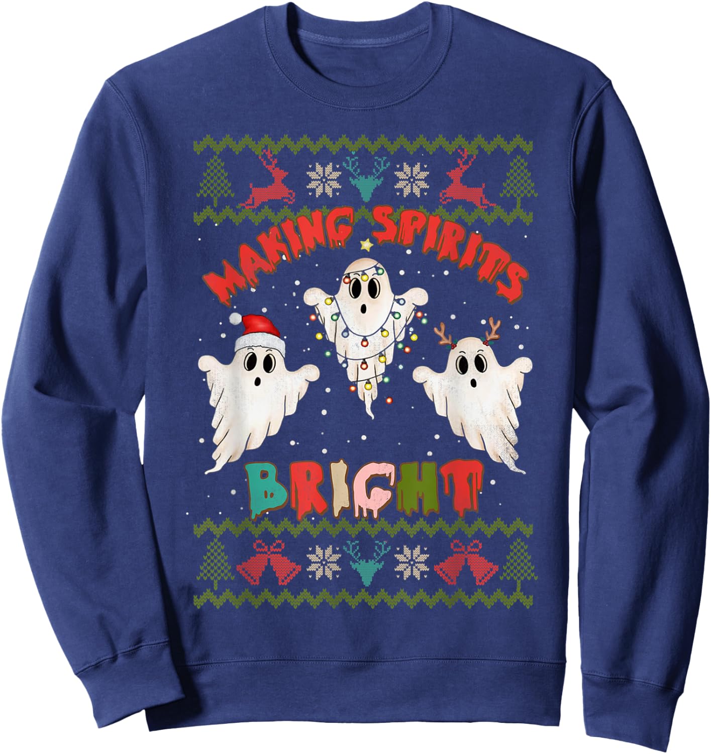 Making Spirits Bright Spooky Ugly Christmas Sweater Sweatshirt - Sweatshirt | Navy