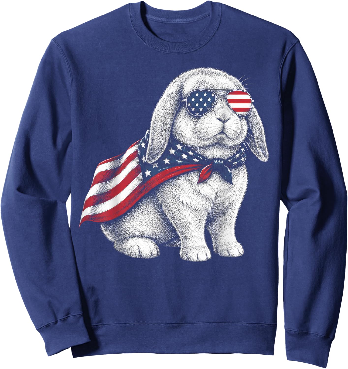 Holland Lop Rabbit 4th of July US American Flag Patriotic Sweatshirt - Sweatshirt | Navy
