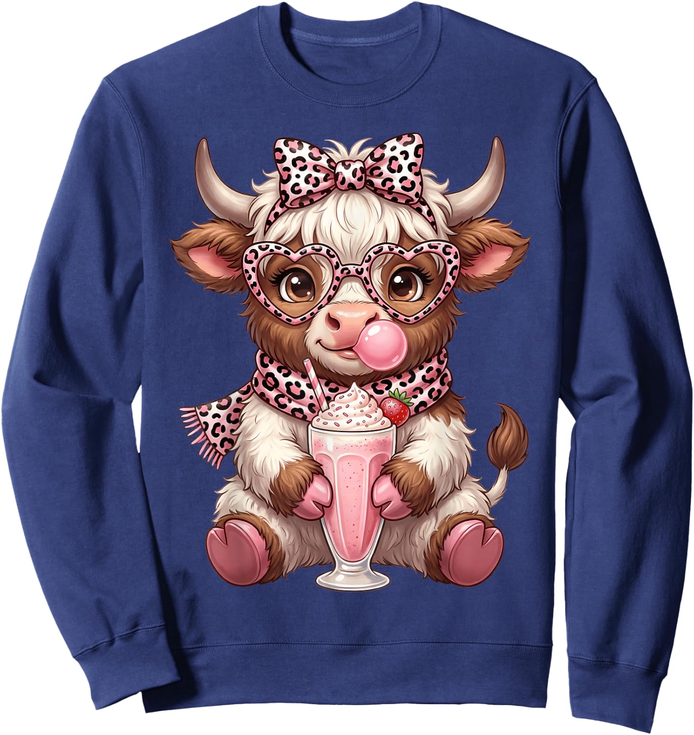 Scottish Highland Cow Eating Bubblegum Sweatshirt - Sweatshirt | Navy