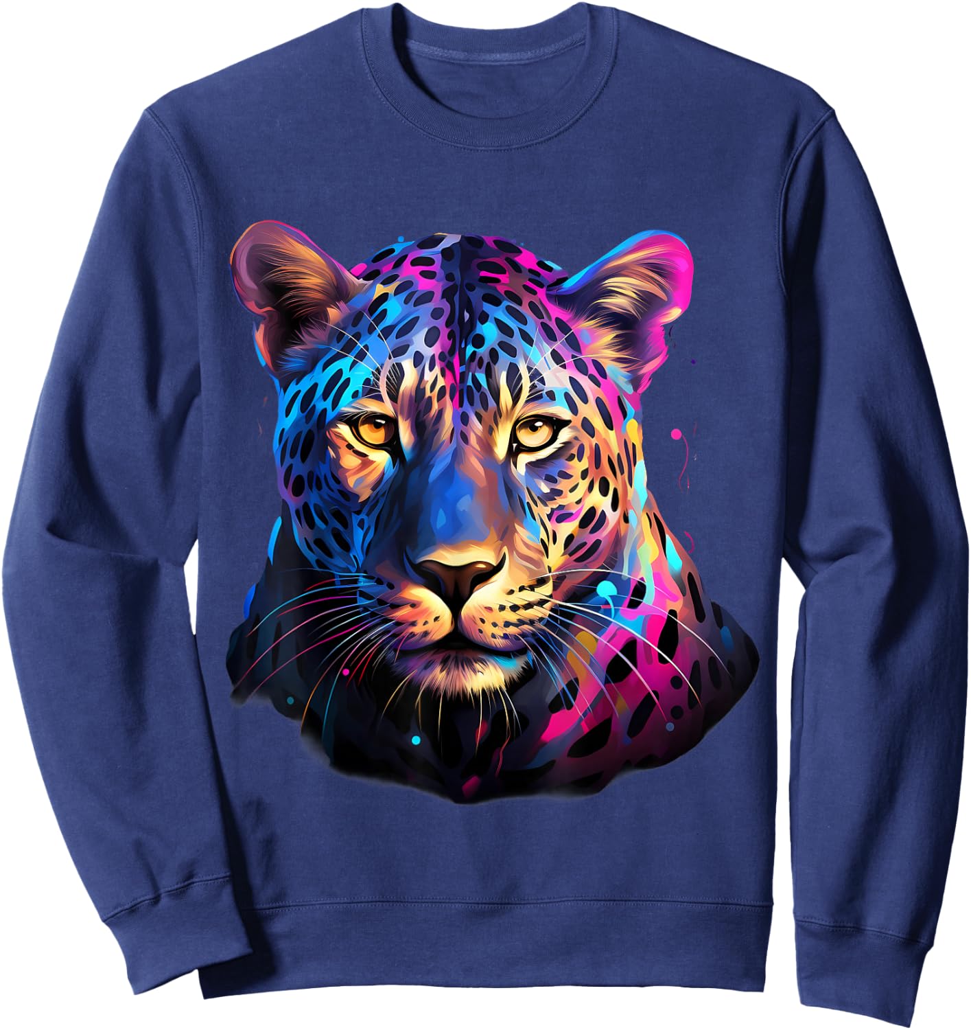 Leopard Colorful Portrait Artwork Wildlife Animal Print Sweatshirt - Sweatshirt | Navy
