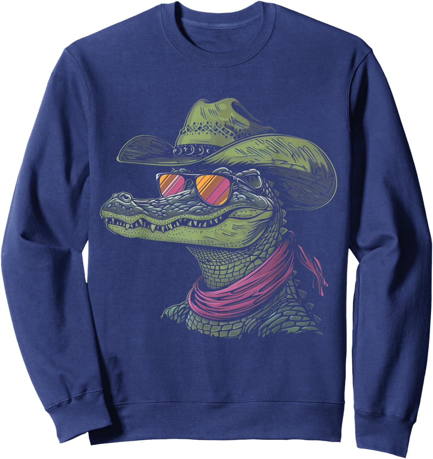 Alligator Cowboy Hat Gator Crocodile Reptile Lover Funny Sweatshirt - Sweatshirt | Navy