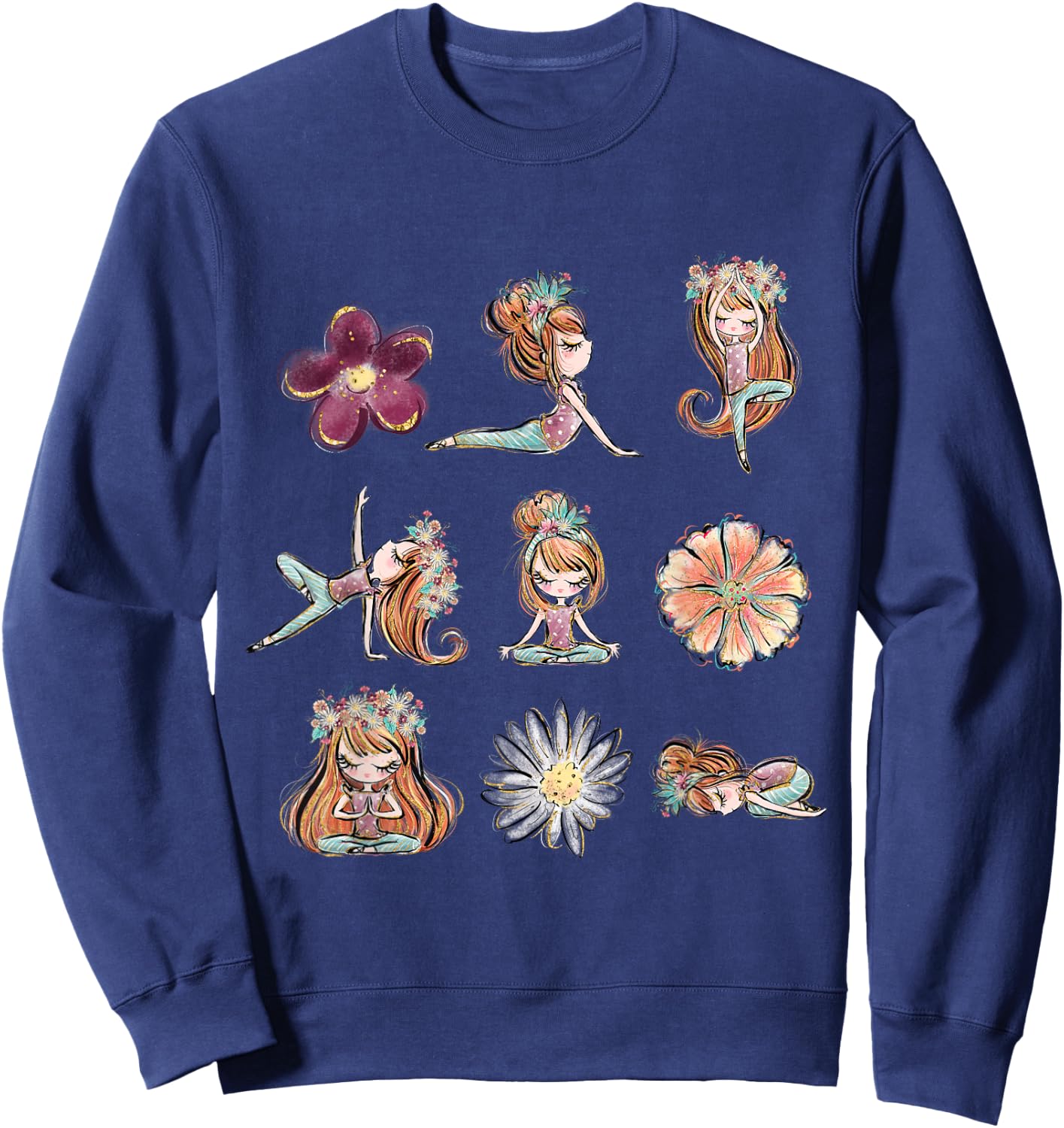 Boho Yoga Poses Floral Yogi Teacher Yogini Toddler Kids Sweatshirt - Sweatshirt | Navy