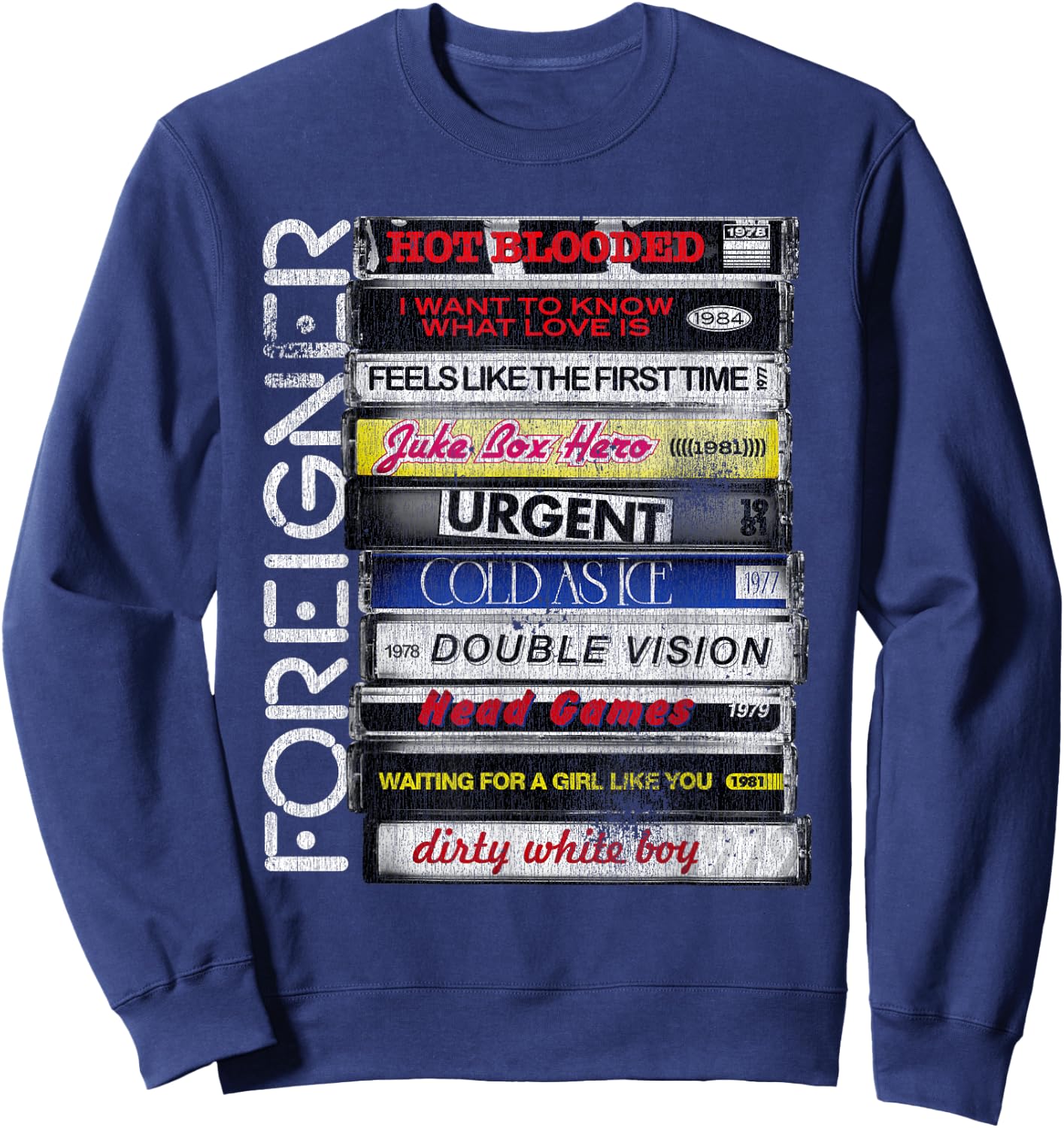 Ripple Junction x Foreigner Classic Hit Songs 80s Rock Band , grey, S Sweatshirt - Sweatshirt | Navy