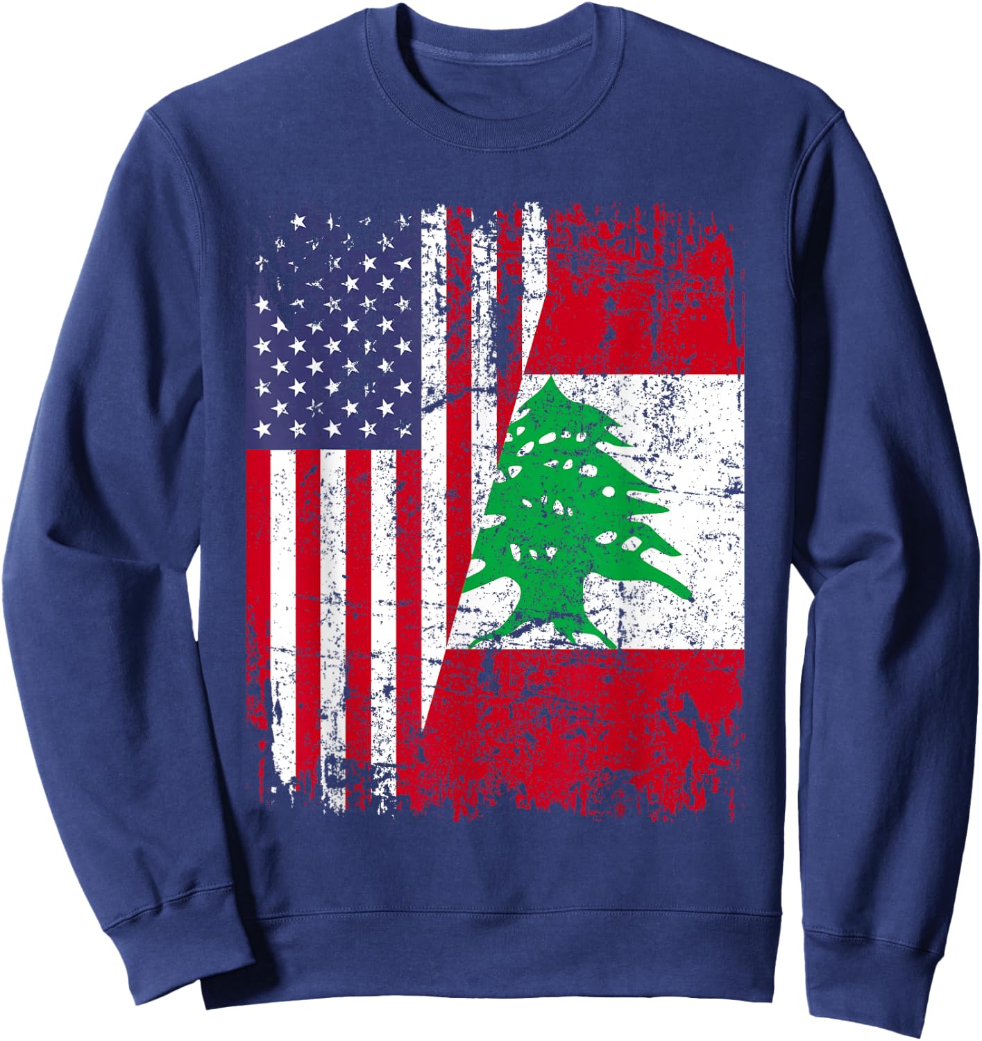 LEBANESE ROOTS | Half American Flag | LEBANON Sweatshirt - Sweatshirt | Navy