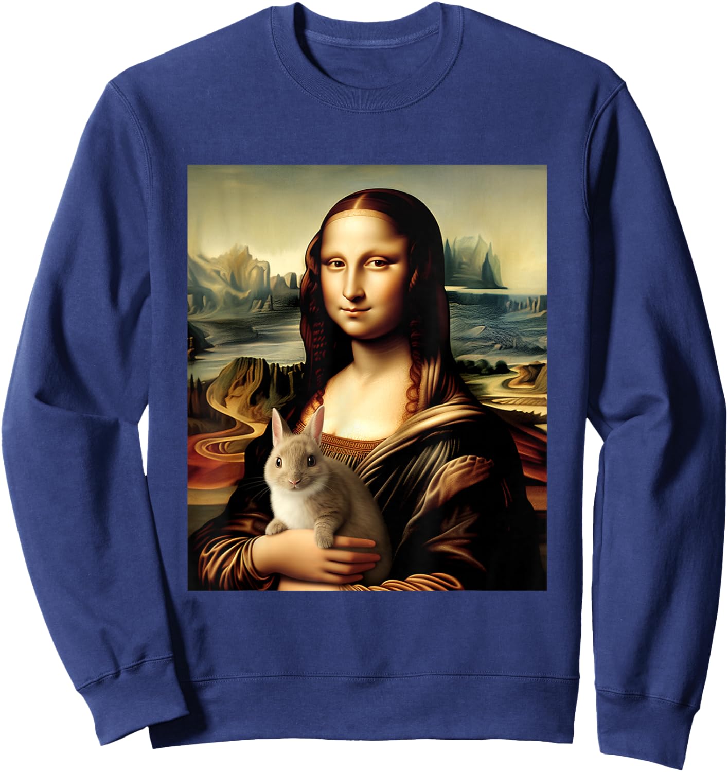 Mona Lisa With Bunny Funny Leonardo Da Vinci Art Painting Sweatshirt - Sweatshirt | Navy