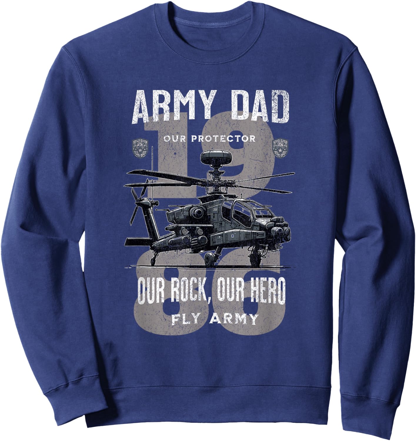Army Dad Father Military Fathers Day Apache Helicopter Army Sweatshirt - Sweatshirt | Navy