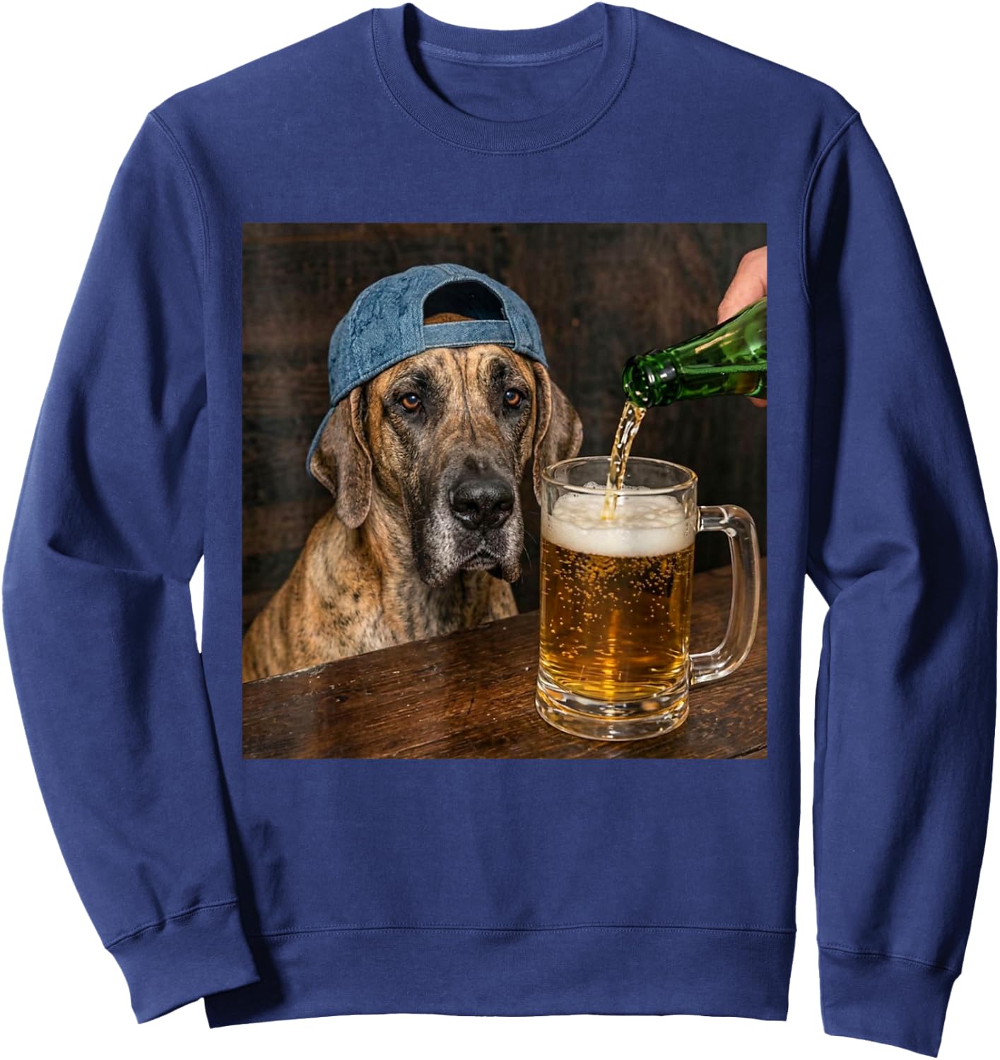 Great Dane Drinking Beer Funny Great Dane Dog Meme Sweatshirt - Sweatshirt | Navy