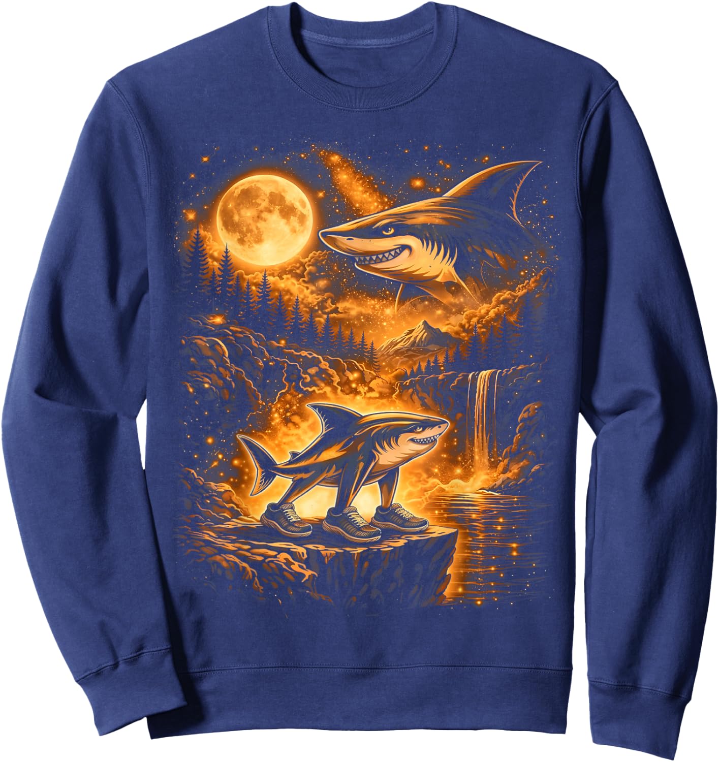 Vintage Moonlight Tralalero Tralala Brainrot Gifts for Kids Sweatshirt - Sweatshirt | Navy