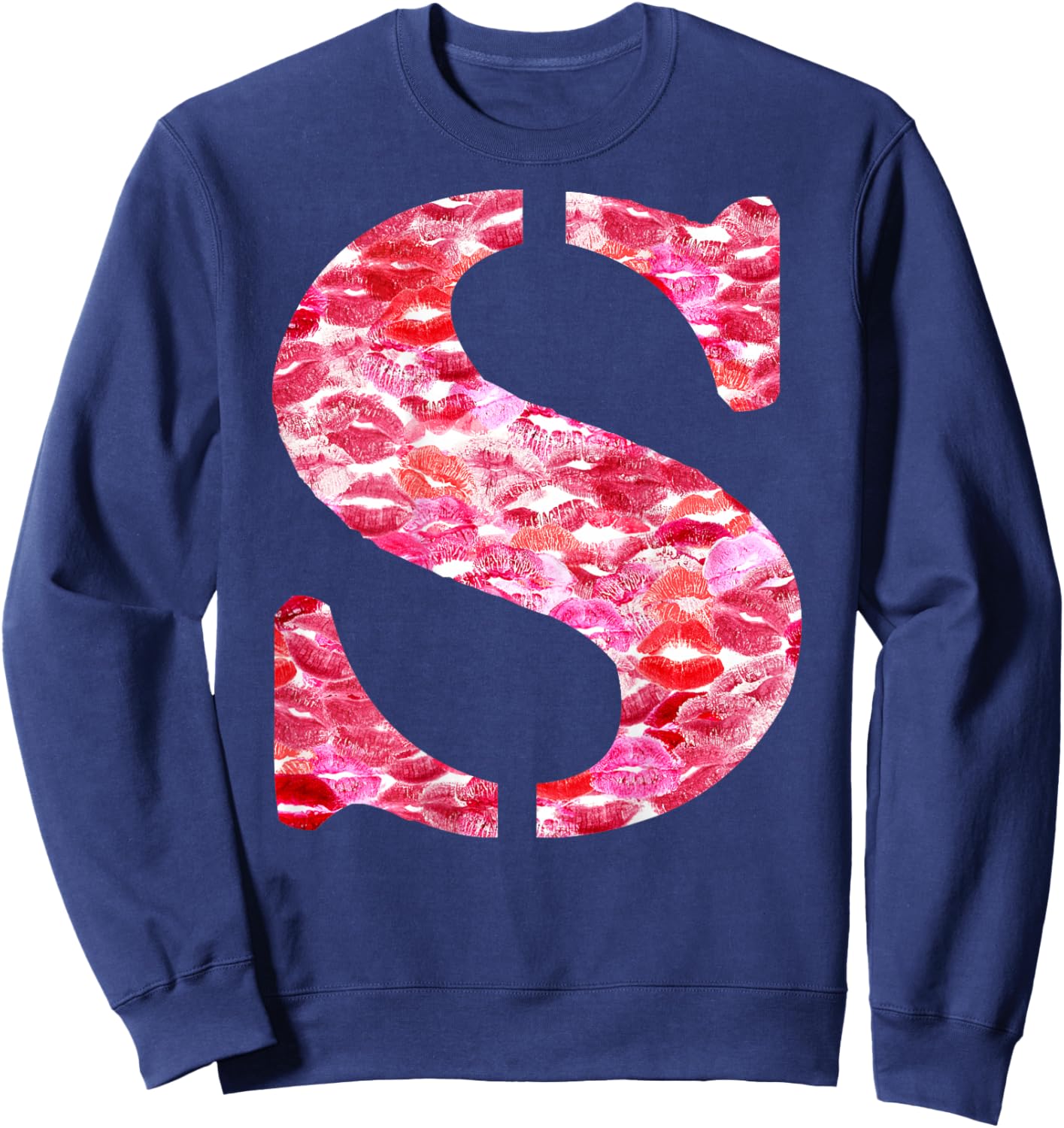 Back Print Only - Lipstick Kisses For Boyfriend Letter S Sweatshirt - Sweatshirt | Navy