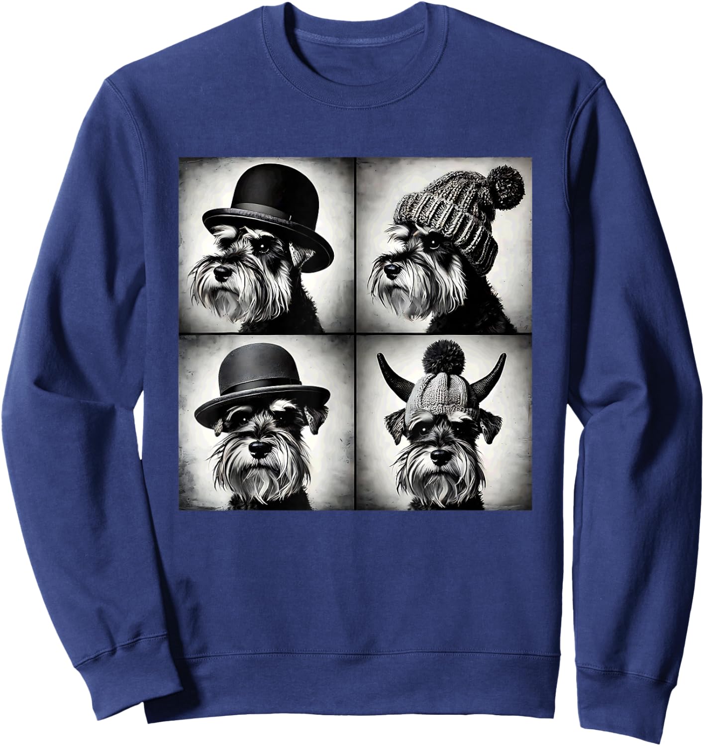 Mini Schnauzer Selfie Hats: Funny Cute Meme Art Sweatshirt - Sweatshirt | Navy
