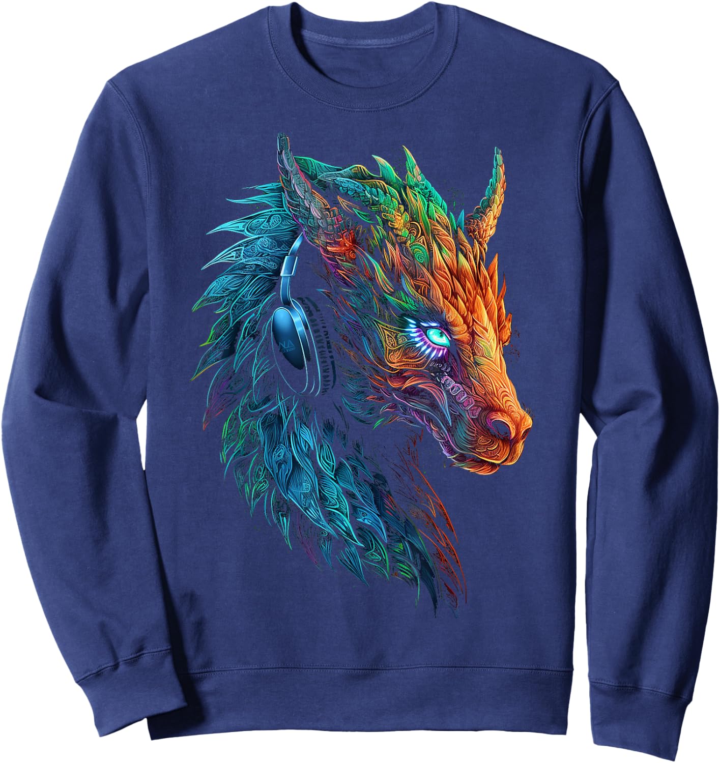 Dragon Colorful Heaphone Animal Art Abstract Graphic Dragon Sweatshirt - Sweatshirt | Navy