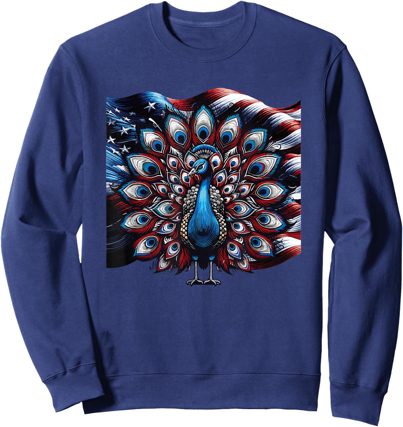 Patriotic Stars Stripes Peacock 4th Of July Sweatshirt - Sweatshirt | Navy