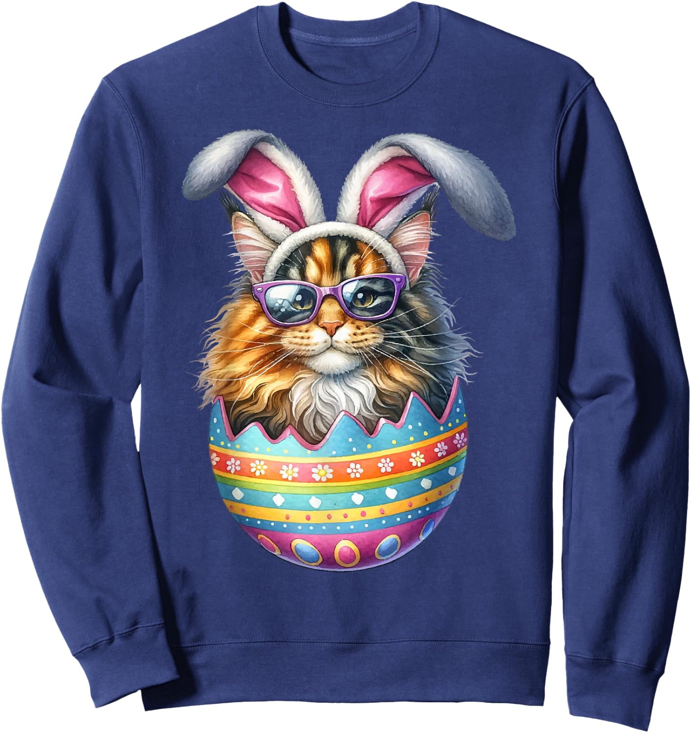 Cat Lover Easter Egg Happy Easter Bunny Ears Sweatshirt - Sweatshirt | Navy