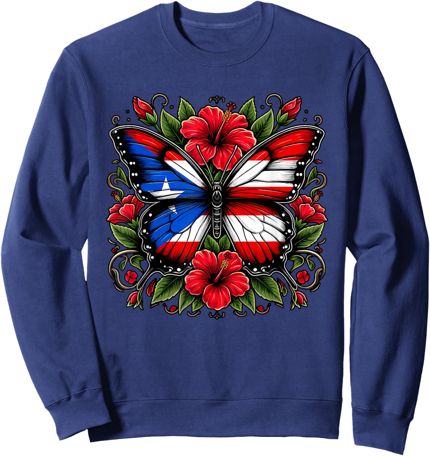Puerto Rican Day | Puerto Rico Butterfly Flag Women and Girl Sweatshirt - Sweatshirt | Navy