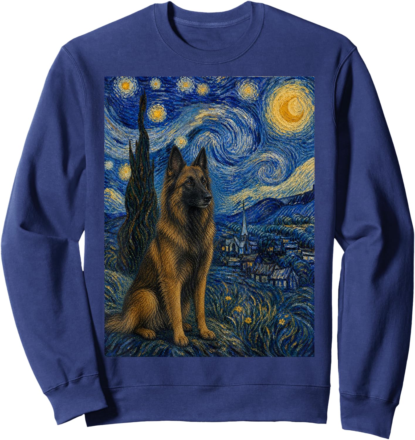 Belgian Tervuren Dog Van Gogh Starry Night Sweatshirt - Sweatshirt | Navy