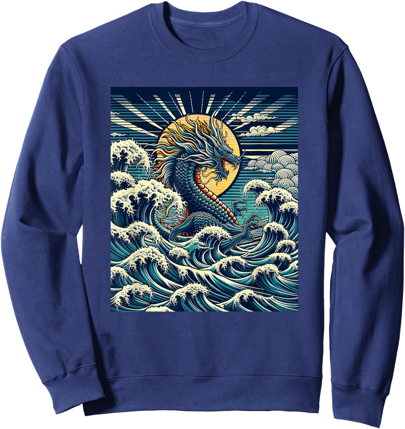 Year of the Dragon with The Great Wave off Kanagawa Sweatshirt - Sweatshirt | Navy