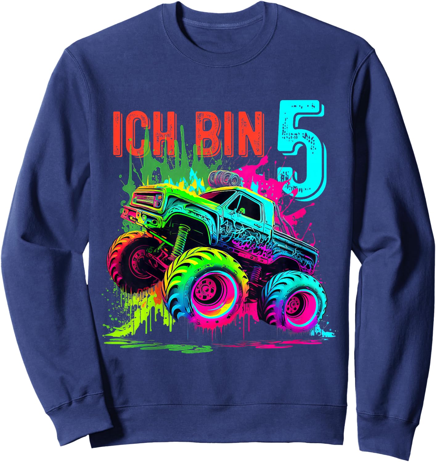 Kinder Ich Bin 5 Jahre Junge Mädchen 5. Geburtstag Monster Truck Sweatshirt - Sweatshirt | Navy
