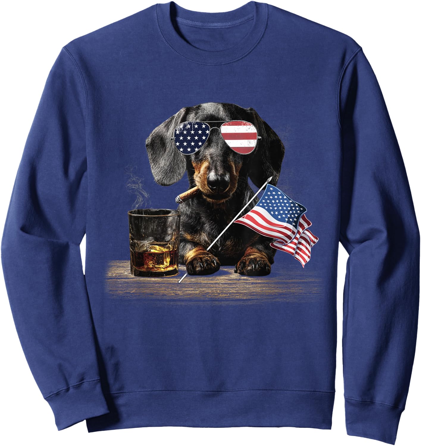 Dachshund Dog Dad Patriotic American Flag July Fourth Sweatshirt - Sweatshirt | Navy