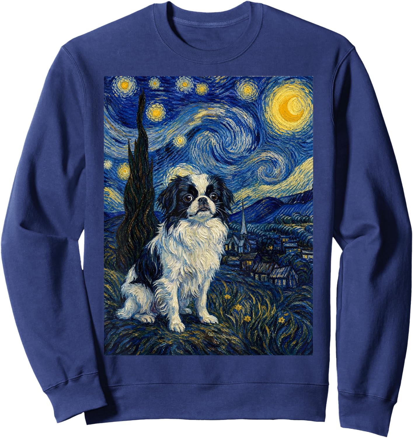 Japanese Chin Dog Van Gogh Starry Night Sweatshirt - Sweatshirt | Navy