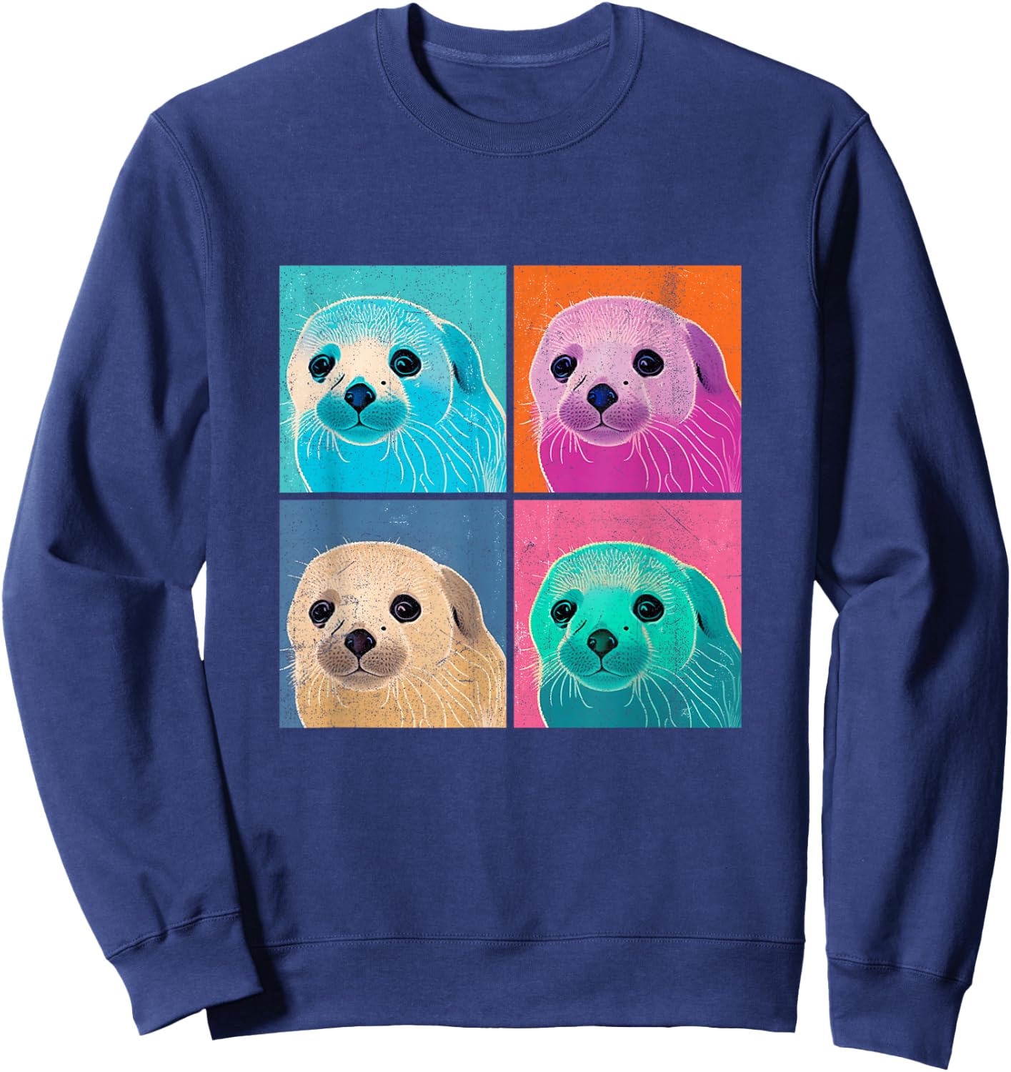 Harp Seal Pop Art Design Illustration Colorful Animal Women Sweatshirt - Sweatshirt | Navy