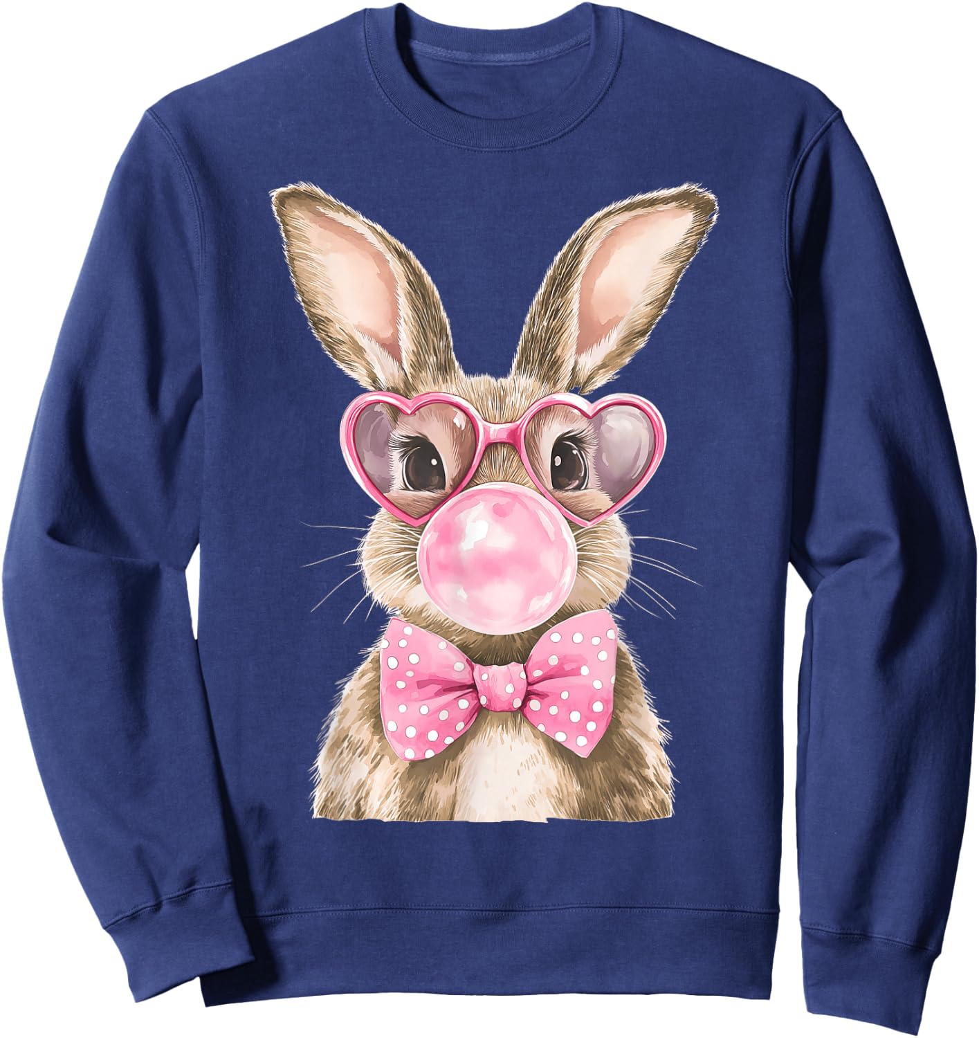 Happy Easter Bunny Blowing Bubble Gum Cute Bow Tie Boy Girl Sweatshirt - Sweatshirt | Navy