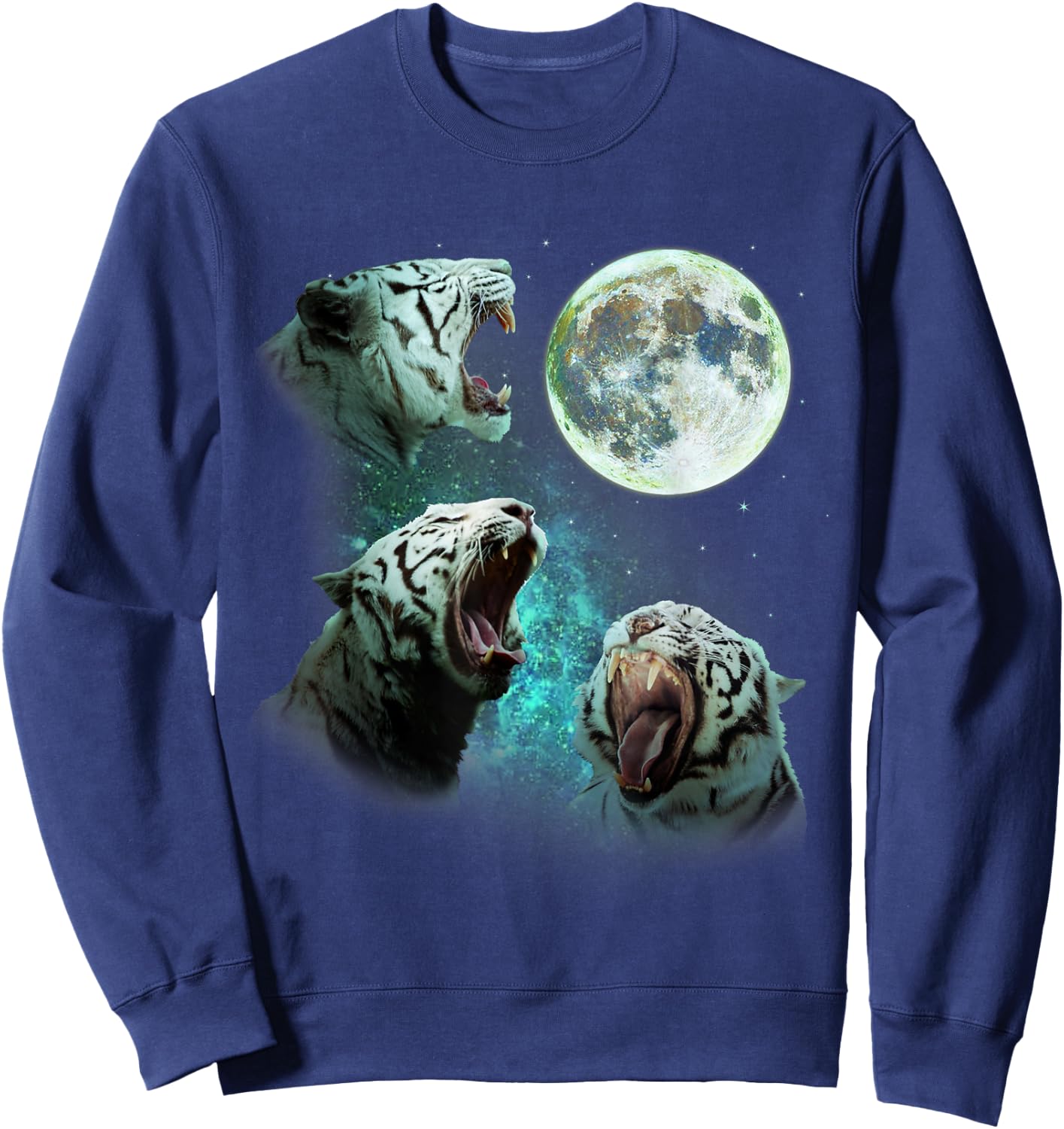 Three White Bengal Tigers Howl At Moon 3 Wolf Wolves Parody Sweatshirt - Sweatshirt | Navy