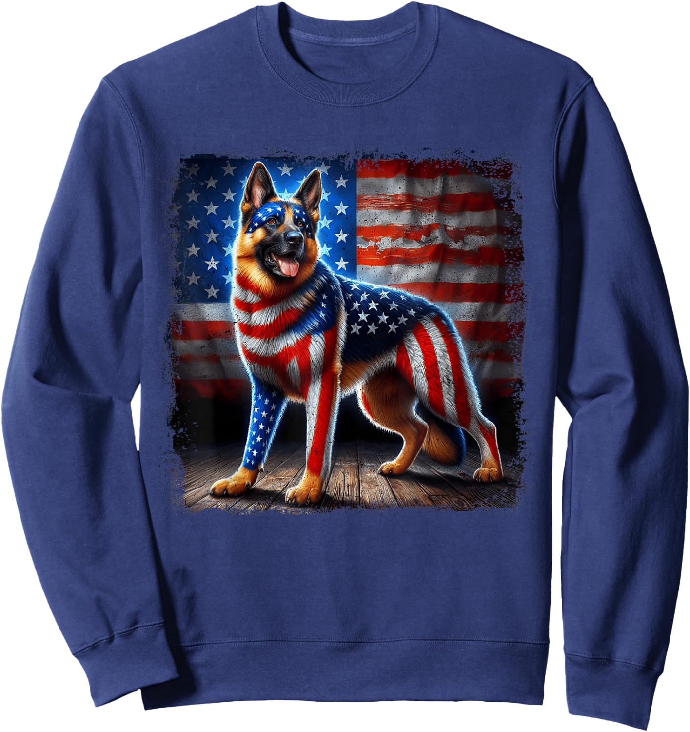 4th of july German Shepherd Patriotic USA American Flag Sweatshirt - Sweatshirt | Navy