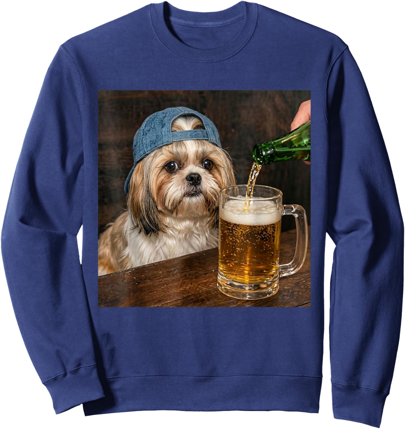 Shih Tzu Drinking Beer Funny Shih Tzu Dog Meme Sweatshirt - Sweatshirt | Navy