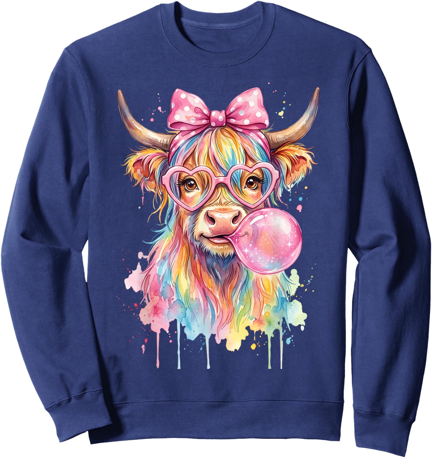 Highland Cow Blowing Bubblegum Sweatshirt - Sweatshirt | Navy
