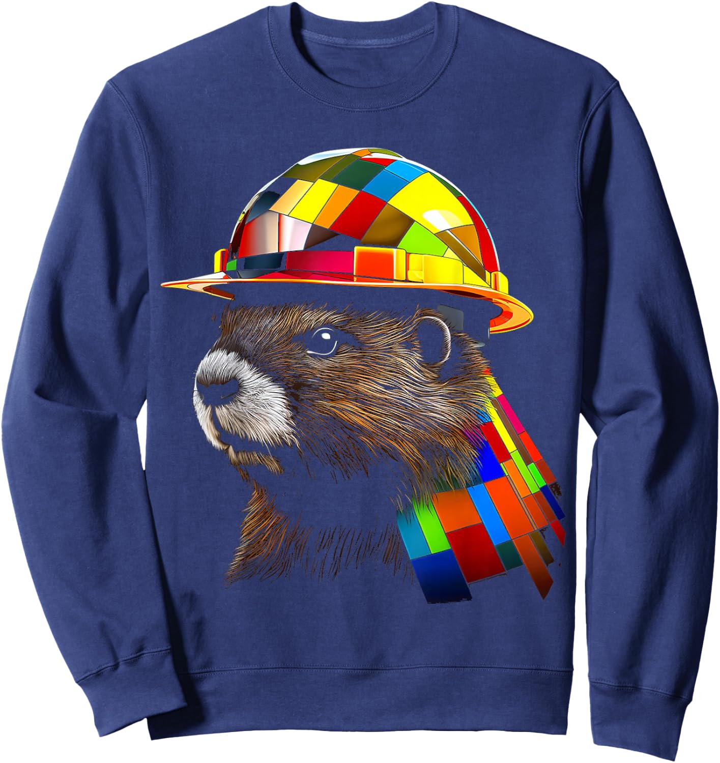 Beaver Polygon Art Colorful Graphic Motif Beaver Sweatshirt - Sweatshirt | Navy