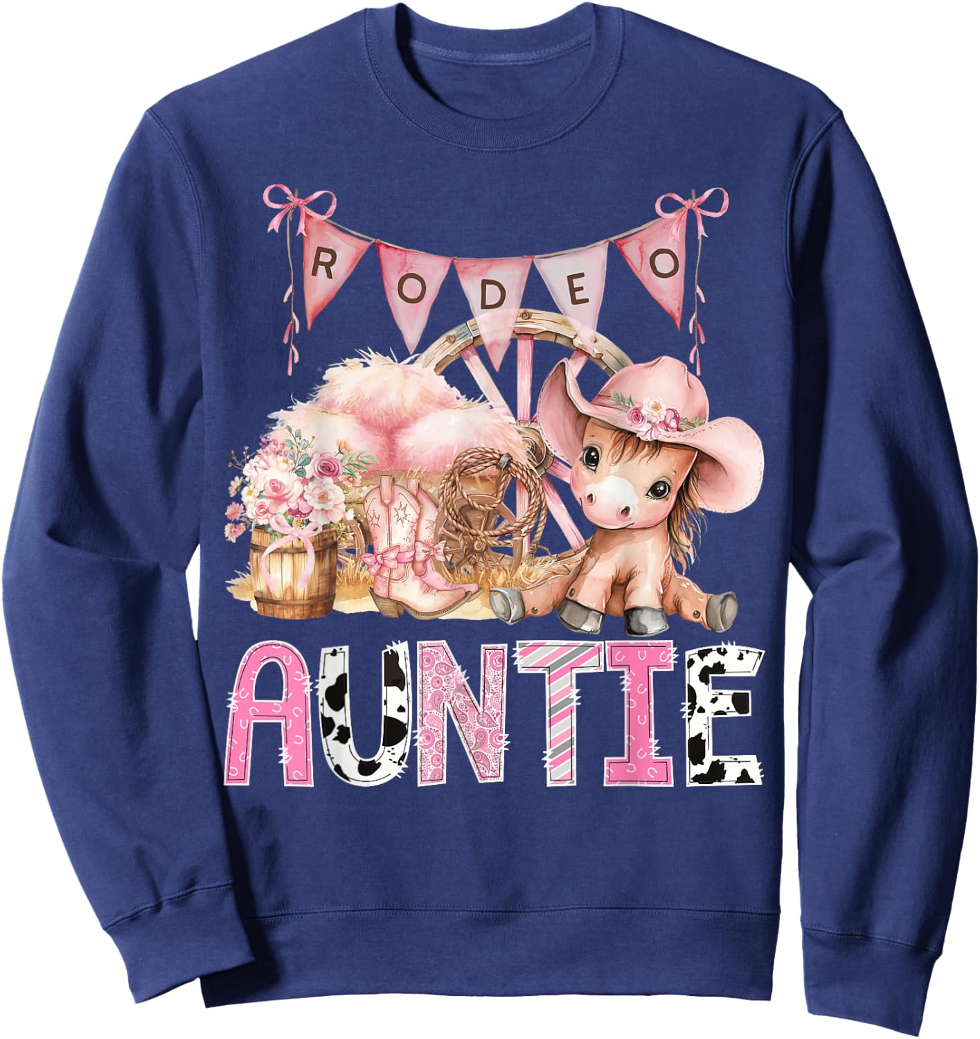 Rodeo Auntie Pink CowGirl Coquette 1St Birthday Party Sweatshirt - Sweatshirt | Navy