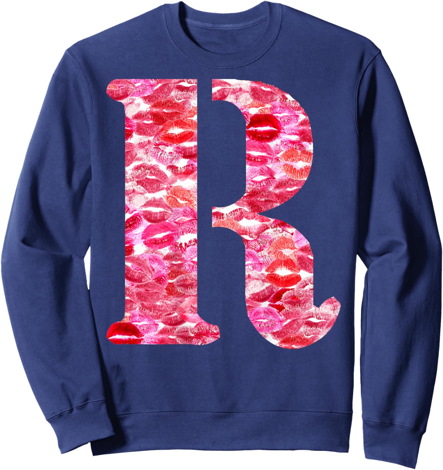 Back Print Only - Lipstick Kisses For Boyfriend Letter R Sweatshirt - Sweatshirt | Navy