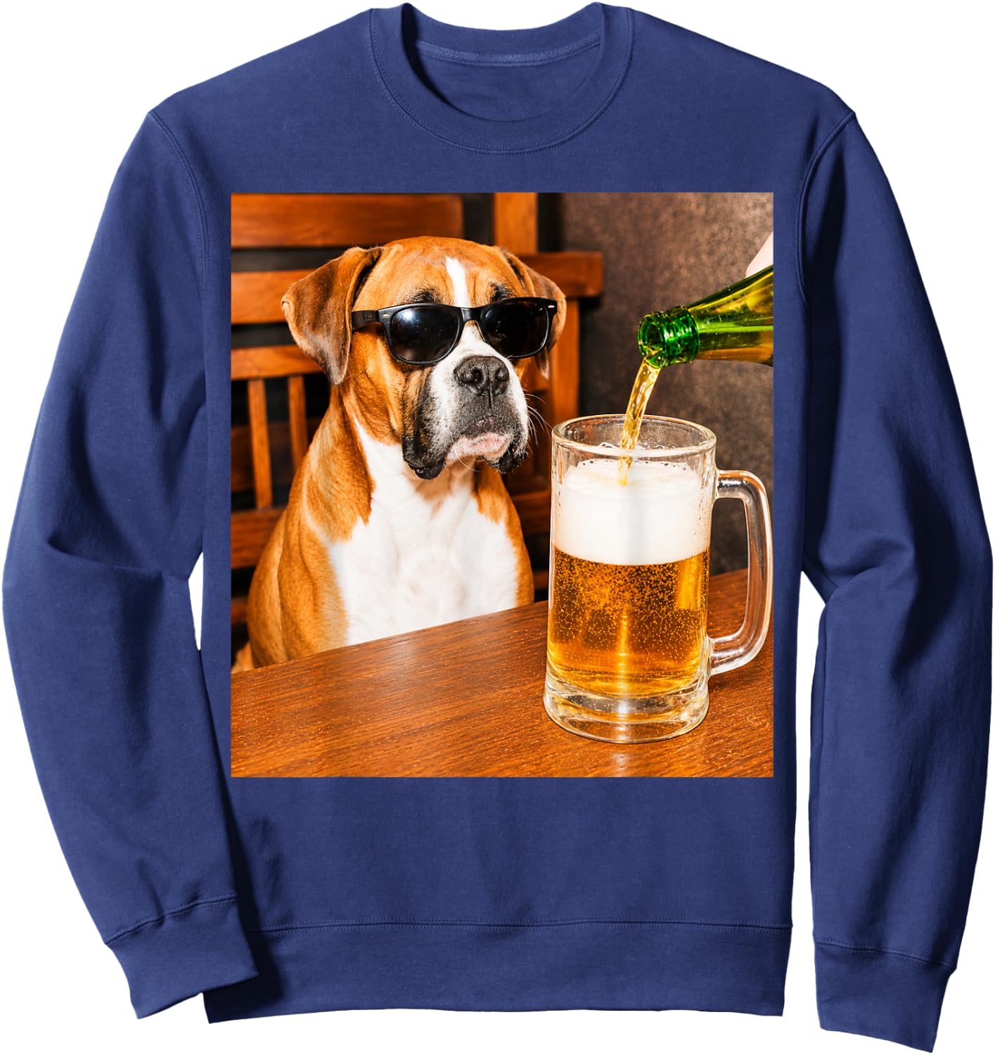 Funny Boxer Drinking Beer Dog Glasses Meme Sweatshirt - Sweatshirt | Navy