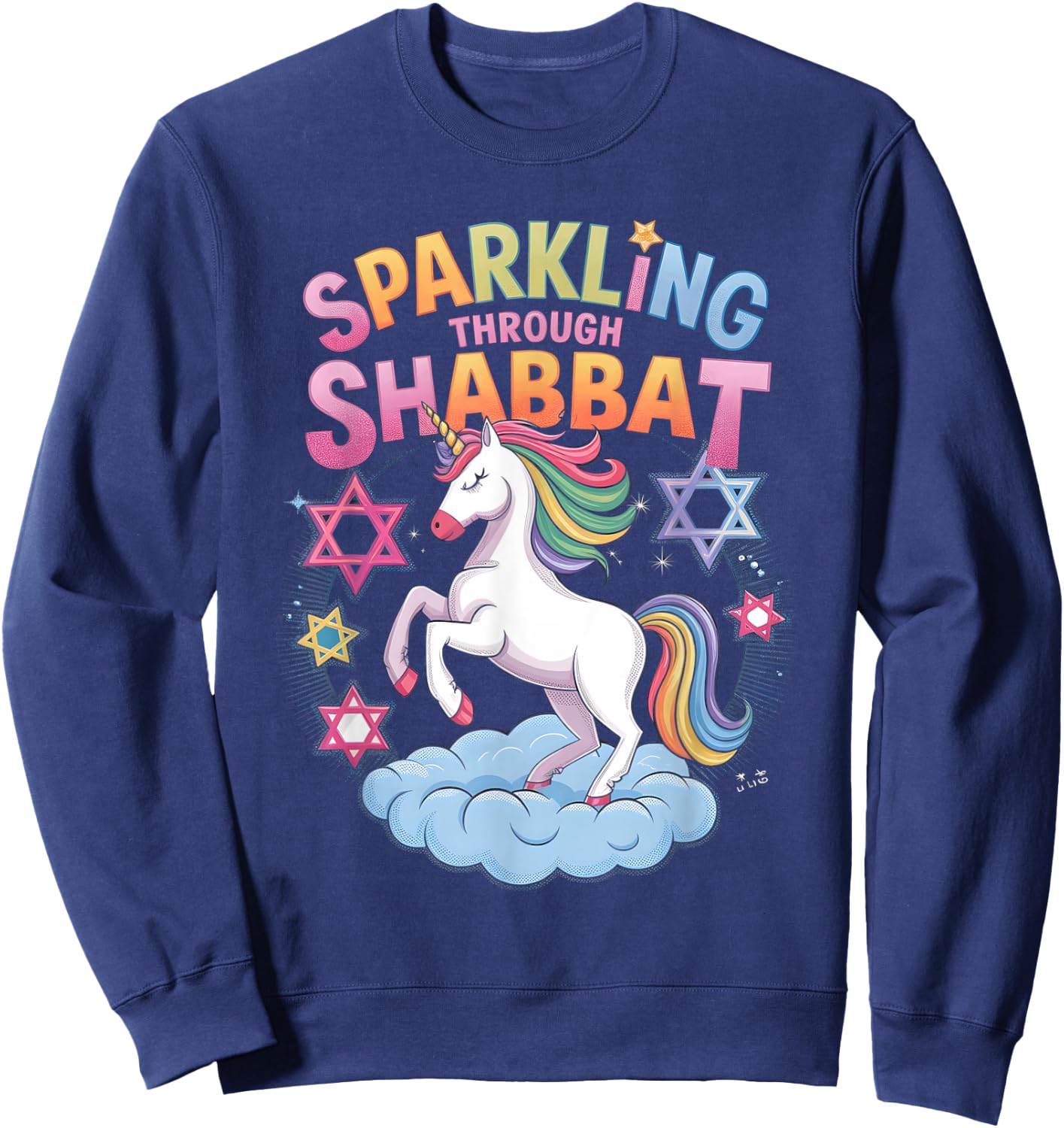 Sparkling Through Shabbat Funny Jewish Unicorn Sweatshirt - Sweatshirt | Navy