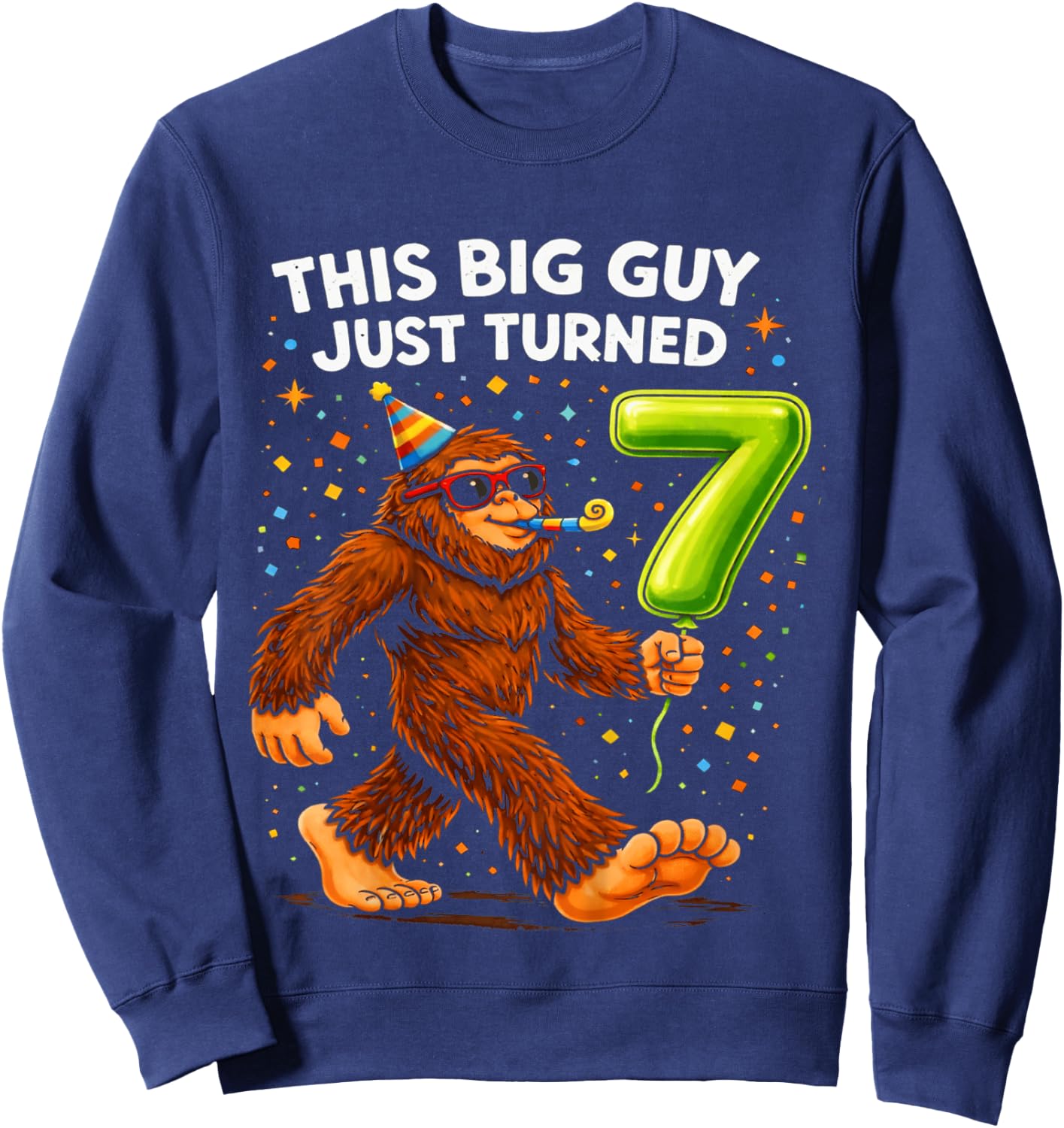 Kids Bigfoot Seven 7th Birthday Sasquatch 7 Year Old Birthday Boy Sweatshirt - Sweatshirt | Navy